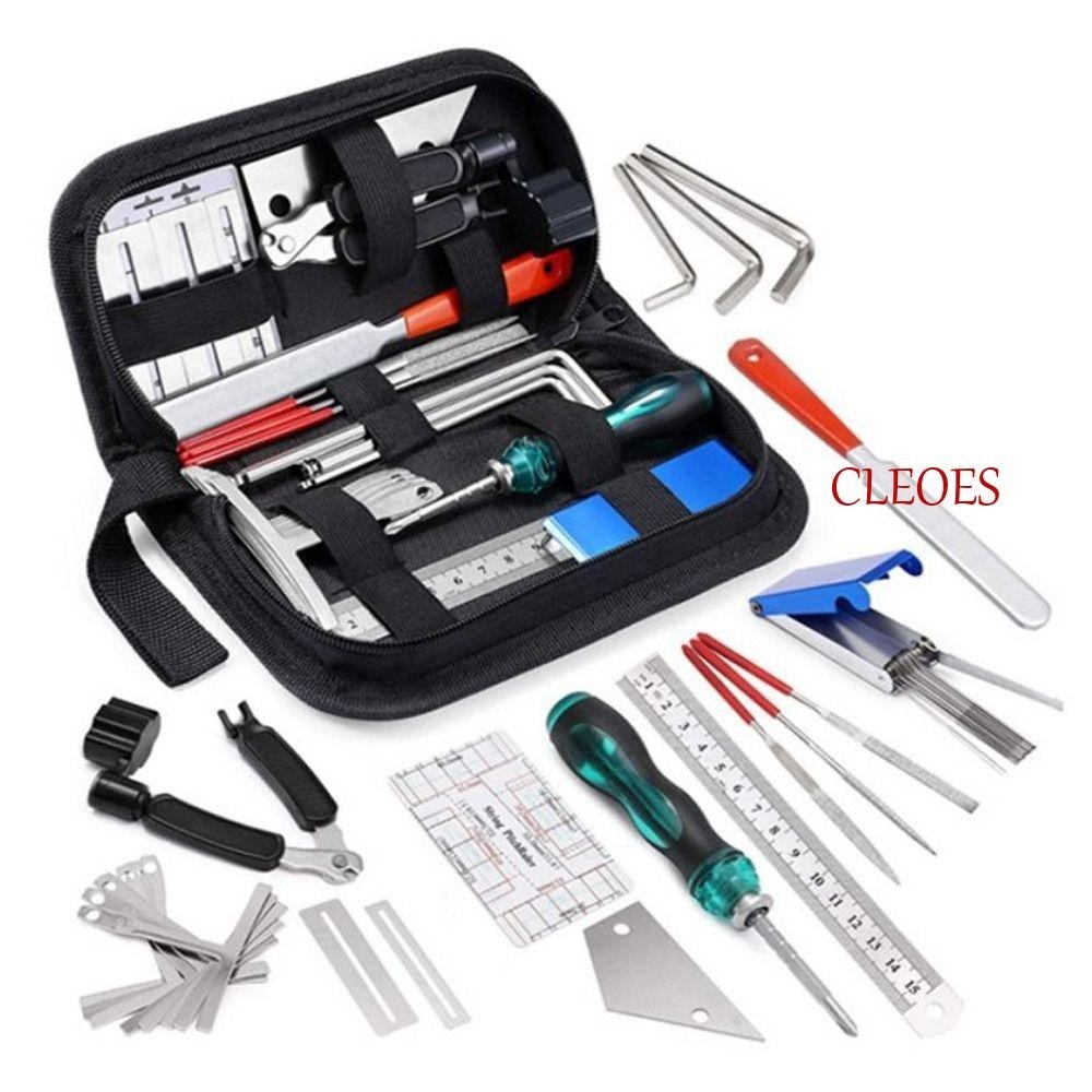 Cleoes 25 ชิ้น/เซ็ตชุดเครื่องมือกีตาร์, Professionals 25IN1 กีตาร์เครื่องมือบํารุงรักษา, Luthier DIY ทนทานพร้อมกระเป๋ากีตาร์ซ่อมชุดเครื่องมือ Banjo