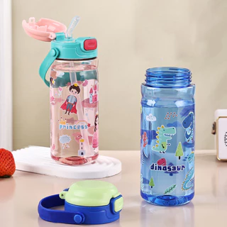 ขวดน้ําพลาสติก พร้อมหลอดดูด ปลอด BPA ขนาด 550 มล. ทนทาน ไม่แตกง่าย พร้อมที่จับ สําหรับเด็ก