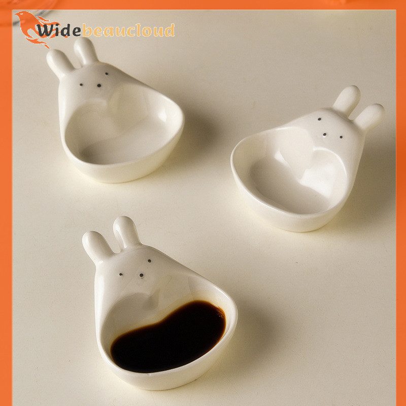 Widebeaucloud ซูเปอร์น่ารักการ์ตูนกระต่ายจุ่มจานรองครัวเรือนสามมิติเซรามิกจานรองซอสมะเขือเทศจานขนม Vinaigrette กระต่ายสีขาว Nice