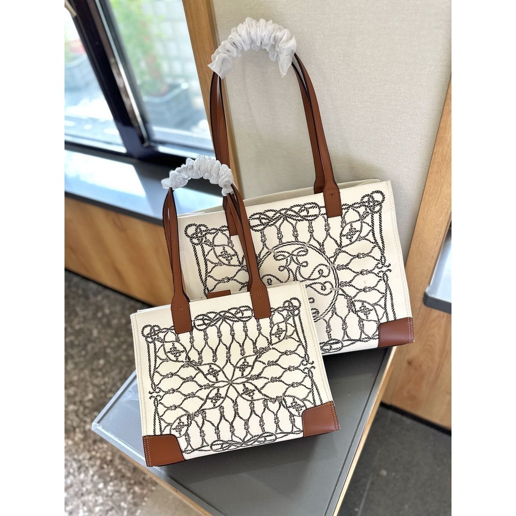 TORY BURCH L.VTory Burch New Retro Tote Bag กระเป๋าถือผู้หญิงแฟชั่นกระเป๋าช้อปปิ้งลําลอง