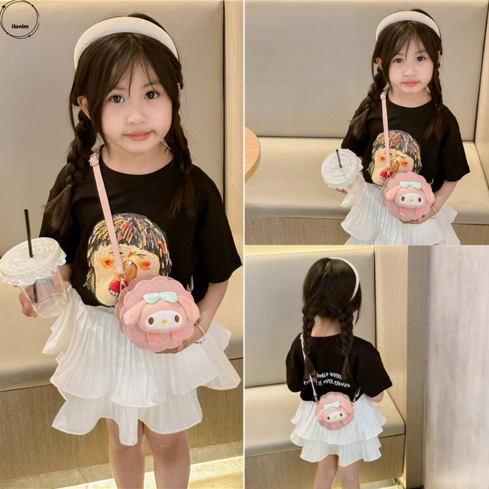 Ilonim กระเป๋าสะพายข้างหมีสตรอเบอร์รี่, Kuromi โพลีเอสเตอร์เด็กกระเป๋าสะพายข้าง, Kawaii กระเป๋าเก็บสตรอเบอร์รี่หมีตุ๊กตากระเป๋าสะพายการ์ตูน Zero กระเป๋าสตางค์