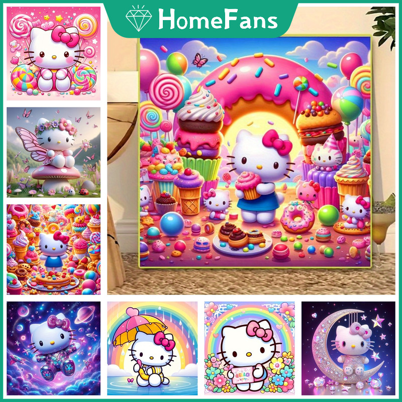 HFHello Katie สีชมพู 5D DIY เพชรจิตรกรรมชุด Cosmic Cross เพชรเย็บปักถักร้อยภาพวาด Rhinestone โมเสคเพชร Art Home Decor ภาพวาด