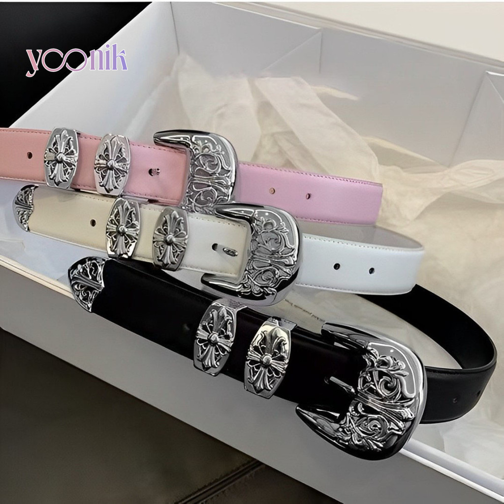 Yoonik เข็มขัดผู้หญิง วินเทจ สไตล์พังก์ฮิปฮอปร็อค สวมใส่สบาย ปรับขนาดได้ง่าย