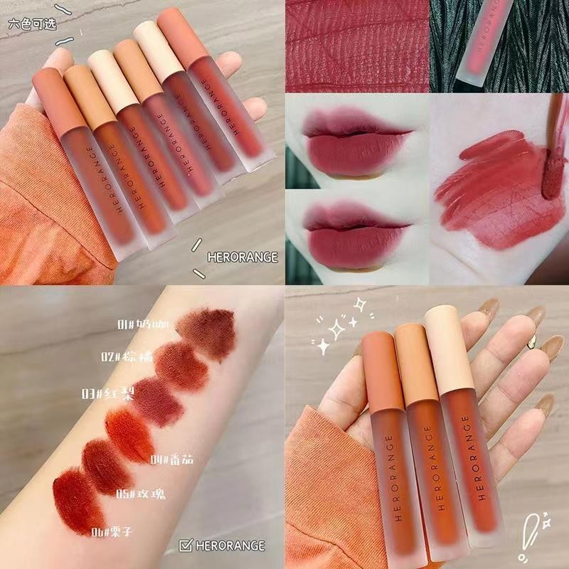 Herorange Twilight ลิปสติก เนื้อแมตต์ กํามะหยี่ สีขาว ไม่จางหาย สําหรับนักเรียน