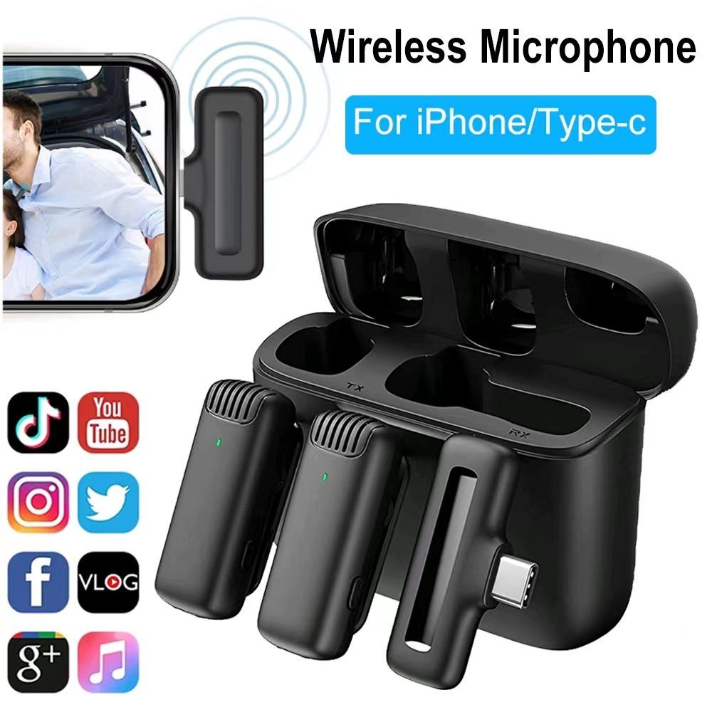 Wireless Microphone ไมโครโฟน พร้อมเคสชาร์จ ไร้สาย 2.4GHz, เหมาะสำหรับโทรศัพท์, กล้องแอคชั่น, แล็ปท็อป, พีซี, สตรีมมิ่งสด