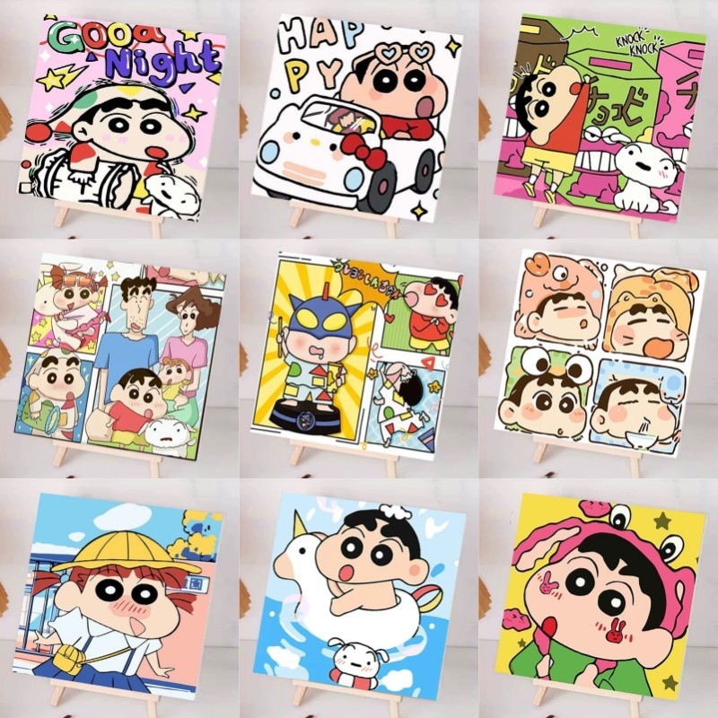 20X20ซม ภาพวาดสีน้ำมันดิจิตอลใส่กรอบ Crayon Shin chan ระบายสีตามตัวเลข ภาพวาดตกแต่งอะคริลิก การวาดภาพดิจิตอล