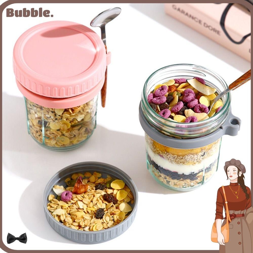 Bubble โยเกิร์ตภาชนะความจุขนาดใหญ่ 16 ออนซ์ถ้วยข้าวโอ๊ตข้ามคืนพร้อมฝาปิดโถแก้วทนความร้อน Mason