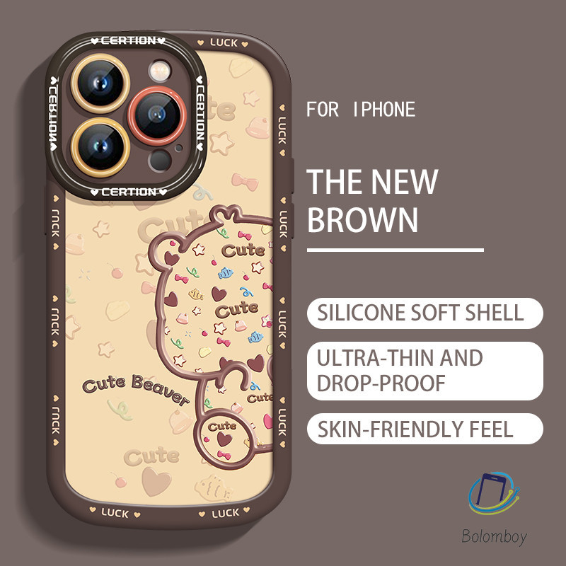 เคส For iPhone 11 15 12 13 14 16 pro max 7 plus X XR XS Max aesthetic หมีน่ารัก ป้องกันกล้อง อ่อนนุ่ม กันกระแทก