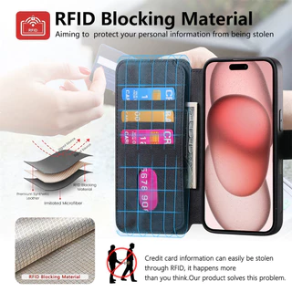 Flip หนังสําหรับ Magsafe ไร้สายชาร์จสําหรับ iPhone 17 16 15 14 Pro Max 12 13Pro ช่องเสียบการ์ดธุรกิจ