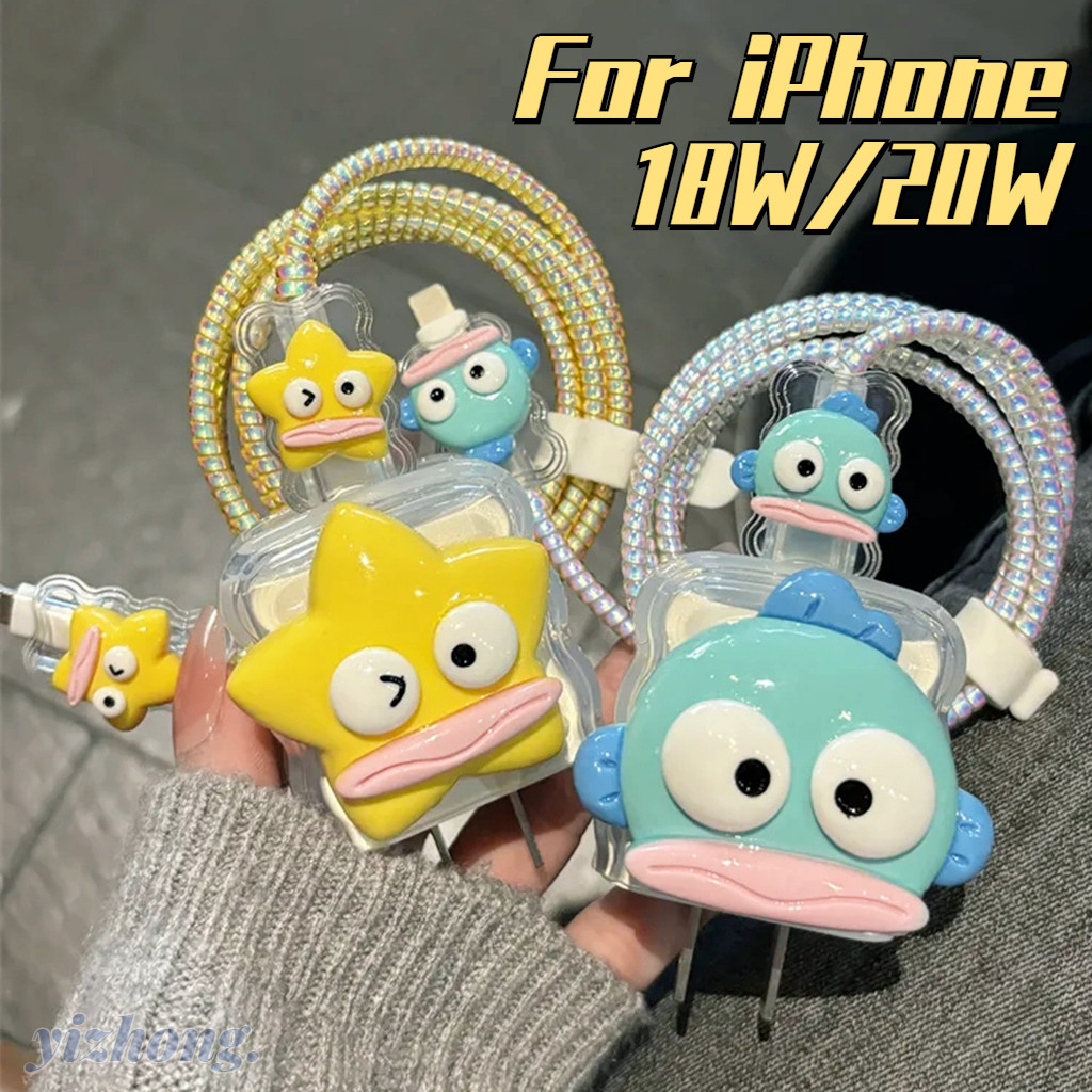 กรณีชาร์จสําหรับiphone 18W/20WตลกStar HangyodonปลารูปแบบWave Edgeชาร์จProtectorข้อมูลสายเกลียวสายกัดนุ่มสําหรับLighteningAndroid Mirco-USB Type-C