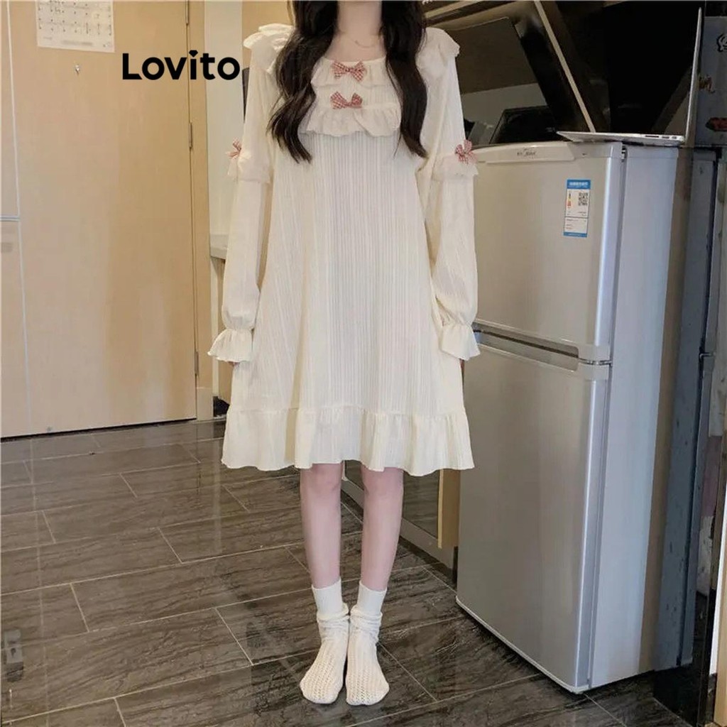 Lovito ชุดนอนโบว์ธรรมดาสำหรับผู้หญิง LNA73341