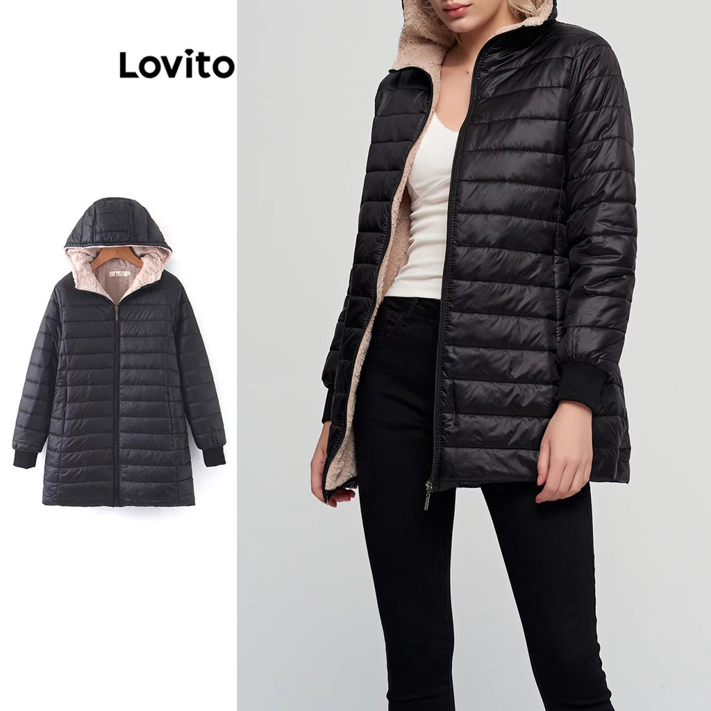 Lovito เสื้อโค้ทผู้หญิง มีซิป สีพื้น สไตล์ลำลอง LNL67207