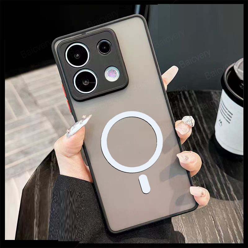Xiaomi Redmi Note 13 4G Note13 Pro 5G / POCO X6 5G / NOTE 14S เคสโทรศัพท์แม่เหล็กโปร่งใส Matte TPU เคสชาร์จไร้สาย