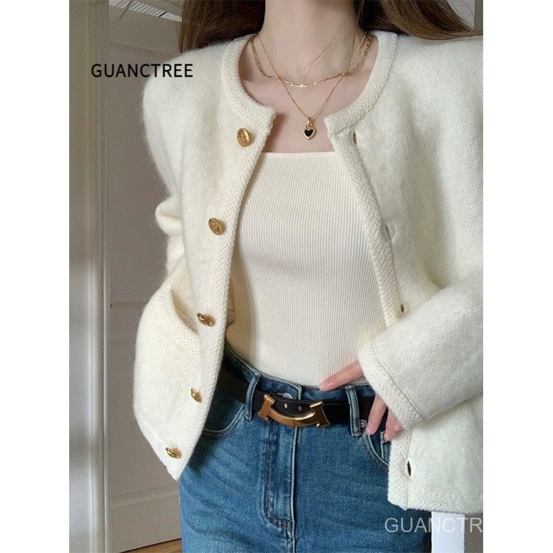 เสื้อคารดิแกนผู้หญิง กระดุมหน้า มีกระเป๋า สีพื้น สไตล์ลำลอง jjtf