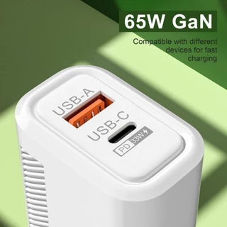 SHOPSHARINGTV อะแดปเตอร์ชาร์จโทรศัพท์, USB A+C PD Type C 65W GaN ปลั๊กชาร์จ, อุปกรณ์ชาร์จเร็ว EU/US USB C Charger สําหรับ //