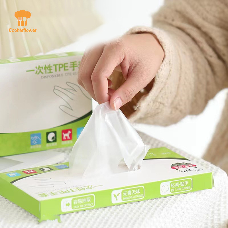 Ckfr 100 ชิ้น/กล่องถุงมือยางฟรีTPEถุงมือทิ้งโปร่งใสลื่นกรดทํางานความปลอดภัยเกรดอาหารถุงมือทําความสะอาดในครัวเรือนใหม่