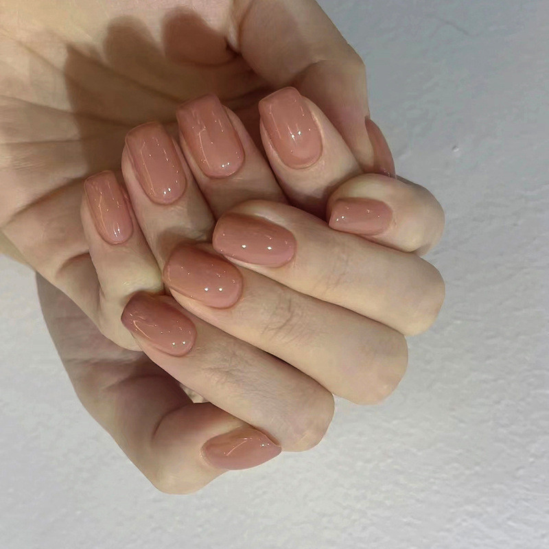 เล็บปลอมสั้นสีชมพู 24 ชิ้น พร้อมกาว ศิลปะออกแบบสไตล์ DIY