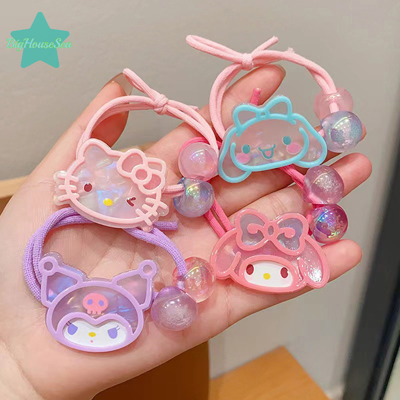 [BigHouseSea] Sanrio น่ารักการ์ตูนยางรัด Kuromi ยืดหยุ่นสูงผมผูกเชือกผม Melody อบเชยสุนัขหัวเชือกสําหรับเด็กสาว Headwear ใหม่