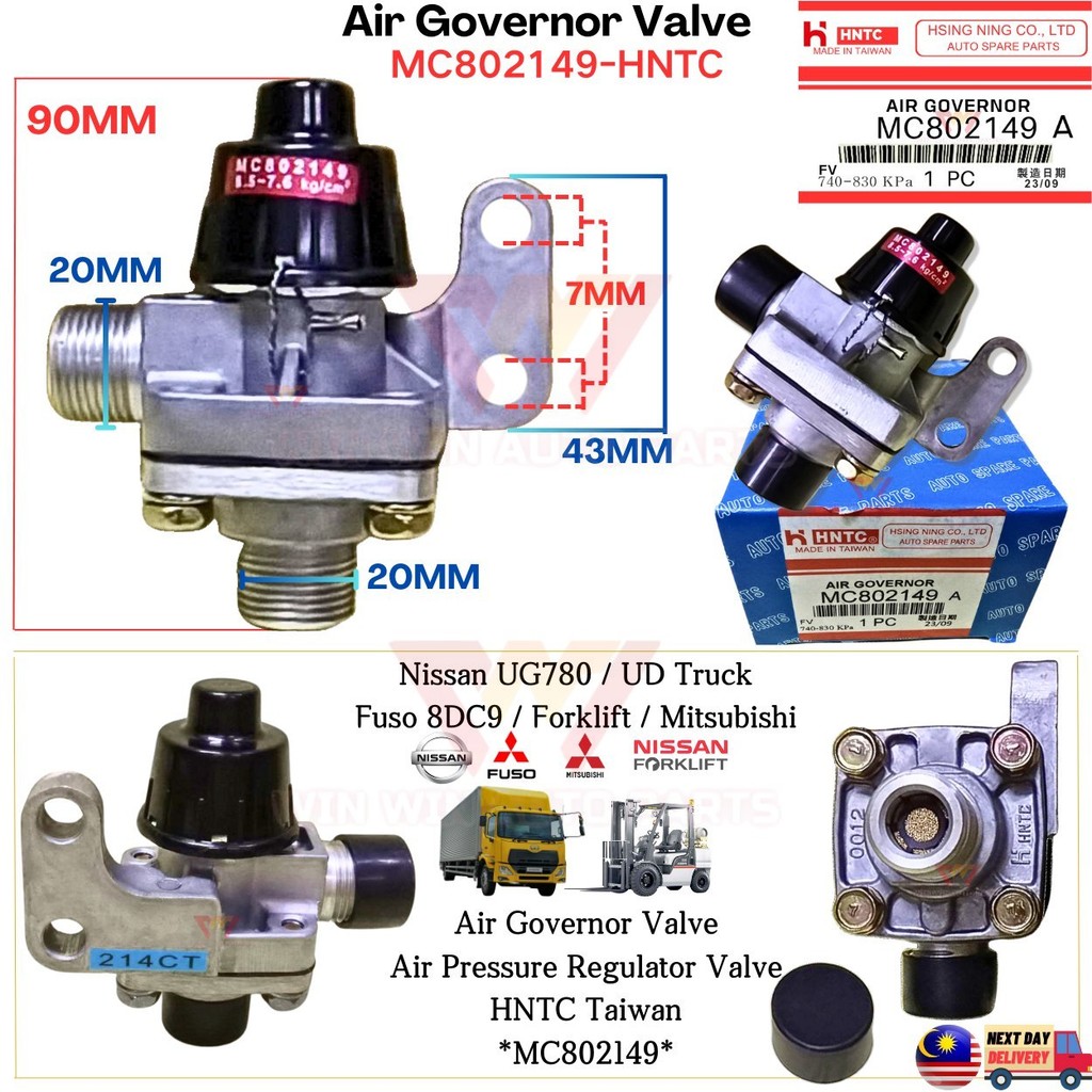 แมค802149-hntc Nissan UG780/UD รถบรรทุก/Fuso8DC9/Forklift Injap Gabenor Lori Air Governor Valve Air 