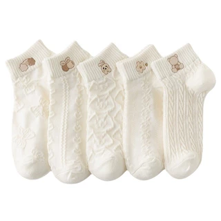 SY_SHOP899 ถุงเท้าข้อสั้น (5สี/10คู่) ถุงเท้าแฟชั่น เนื้อผ้านุ่ม ลายBEAR NO.61