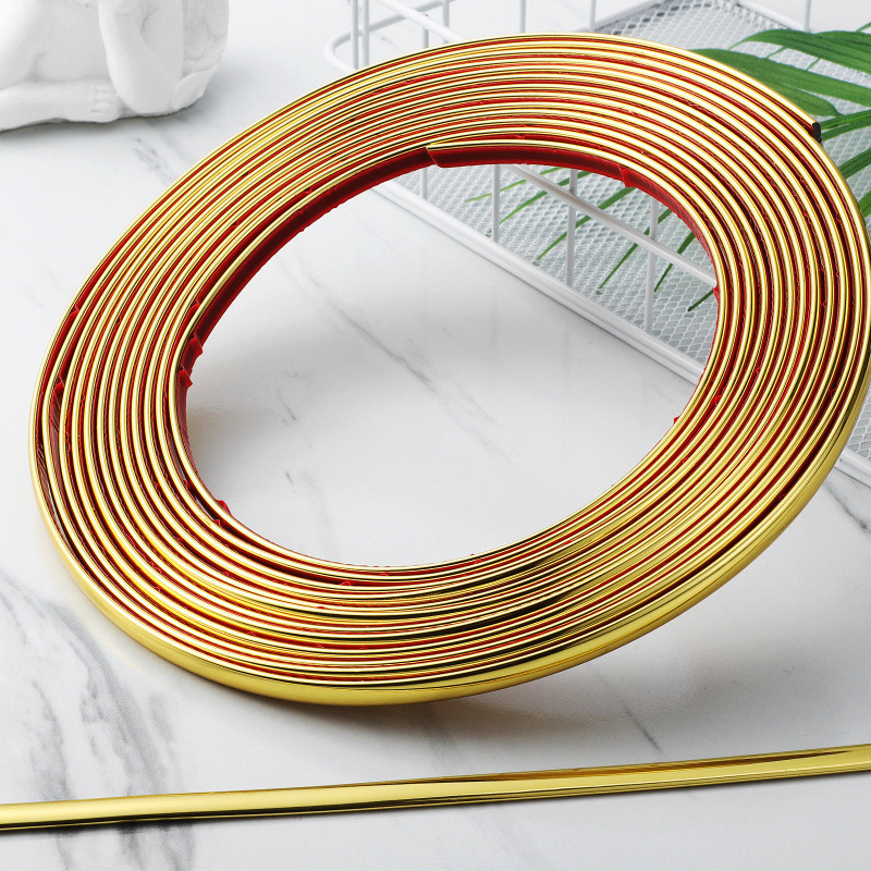 ใหม่ 1M Self-กาวขอบสวย PVC ทองครึ่งวงกลมสายพื้นหลังผนังโลหะตกแต่งแถบกระจกกรอบสติกเกอร์รูปลอก