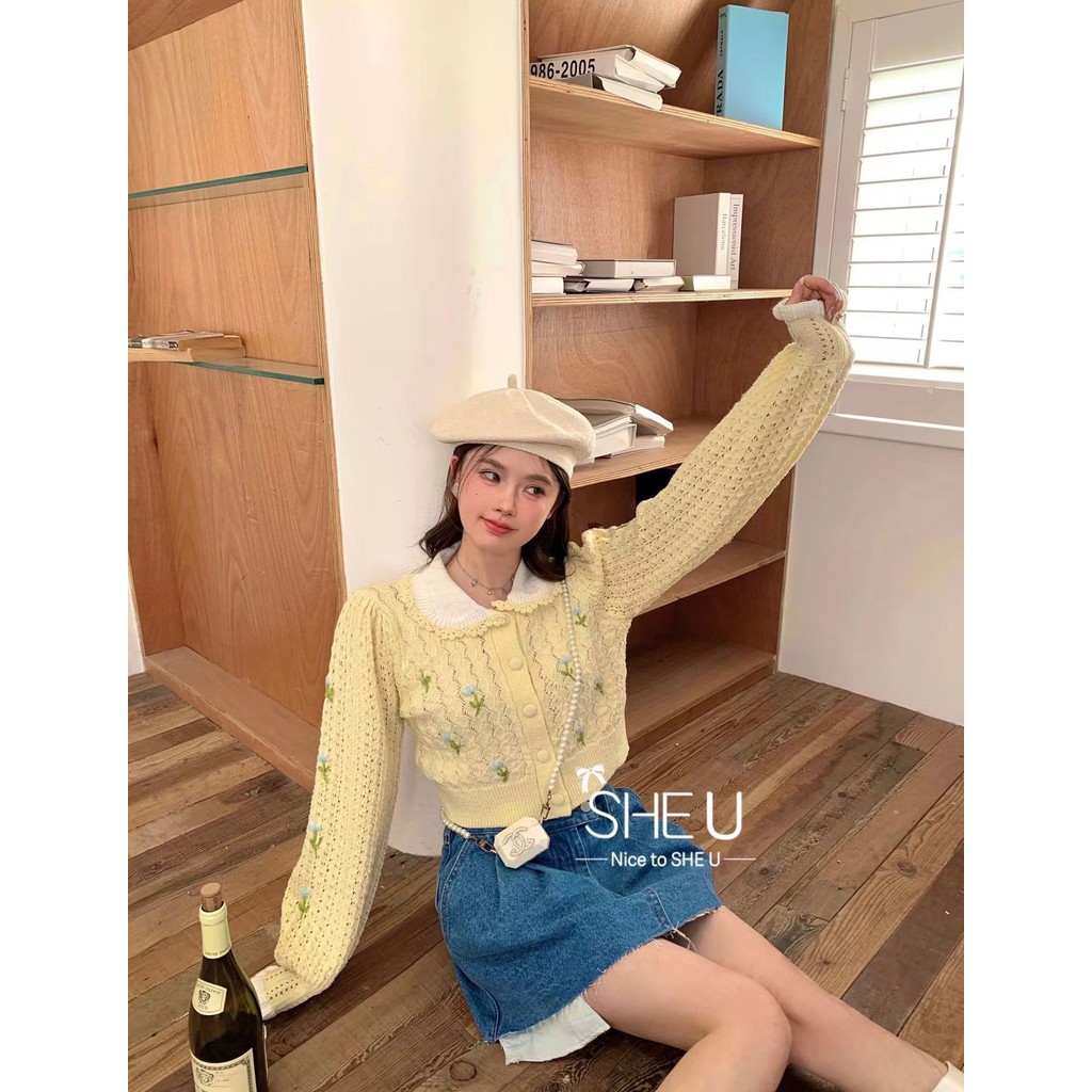 เสื้อผ้าผู้หญิงย้อนยุคโครเชต์ถักต้นฤดูใบไม้ผลิรุ่นใหม่ออกแบบเฉพาะสีตัดกันเสื้อสเวตเตอร์ผู้หญิงสไตล์เล็บสไตล์จีน A2oe