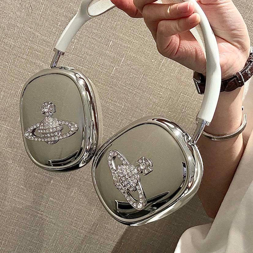 หรูหรา rhinestone VW โลโก้รูปแบบหูฟังป้องกันกรณีสําหรับ AirPodsMax น่ารักปกอ่อนสําหรับ Air-Pods Max TPU ชุบหูฟัง