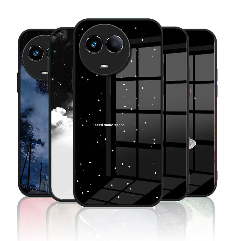 เคสกระจก OPPO realme 11 5g / realme 11x 5g เคสกระจกนิรภัยฝาหลังแบบแข็งขอบซิลิคอนอ่อน
