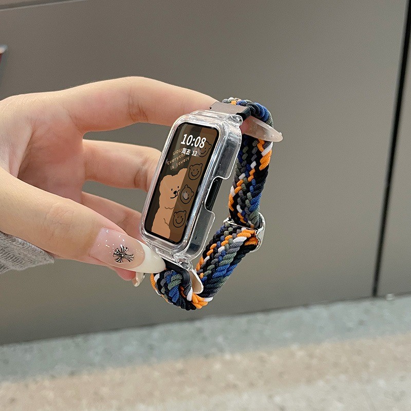 สายรัดไนลอนแบบปรับได้พร้อมเคสสําหรับ Redmi Smart Band 3 2 สมาร์ทวอท์ชสร้อยข้อมือยืดหยุ่นสําหรับ Xiaomi Smart Band 9 Active / 8 Active Braided Solo Loop สายรัดข้อมือ - รูปที่ 5