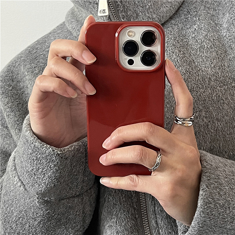 Insแฟชั่นไวน์แดงglossy Bigเลนส์ป้องกันเคสโทรศัพท์สําหรับIPhone 11 Case 14 15 13 12 15 Pro Max X XS Maxกระเป๋าสตางค์โทรศัพท์มือถือกันชนTPU Cover
