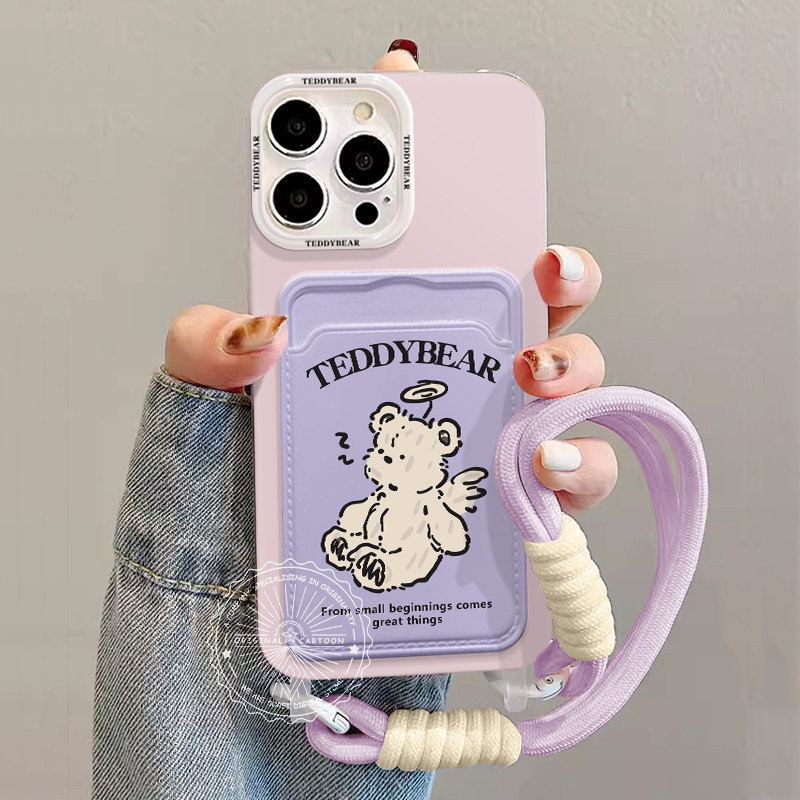 ใช้งานร่วมกับสําหรับ iPhone 15 14 13 12 11 Pro MAX X XR XS MAX 7 8 Plus INS สนุกและน่ารักผู้หญิงการ์ตูนหมีสีม่วงเคสโทรศัพท์ปกอ่อน