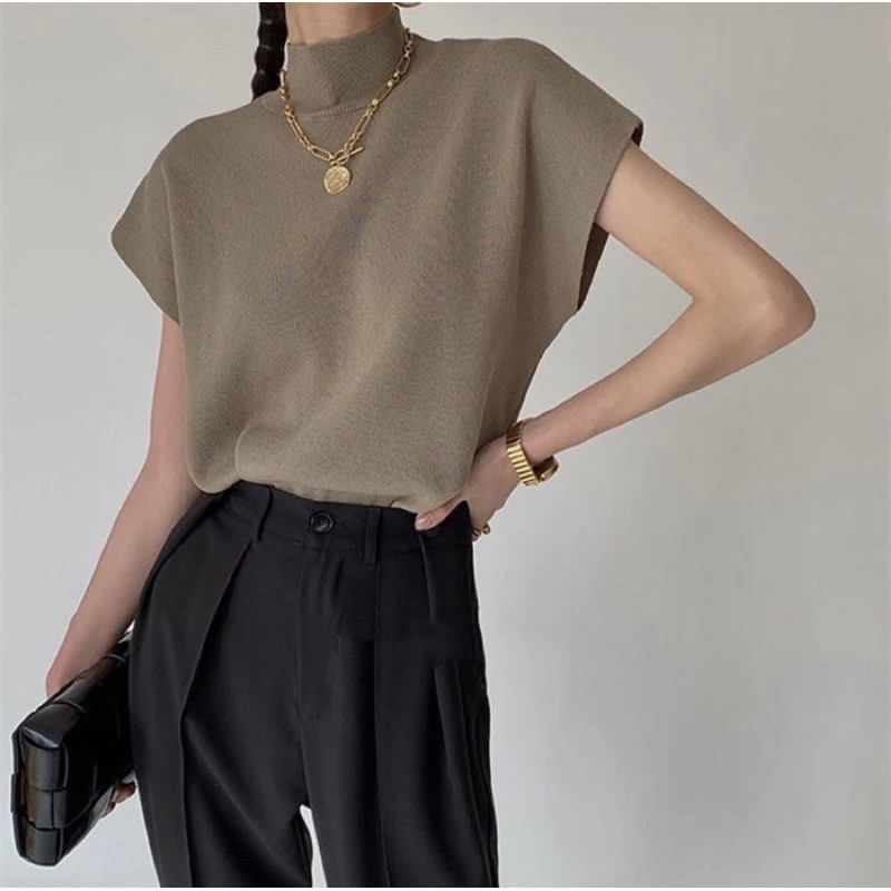 WILLSHA - ZFS WOMENS MONI KNIT TURTLENECK VEST TOP / CALNI KNIT TOP / ชุดสตรีอินเทรนด์ลําลอง / เสื้อ