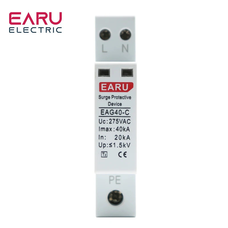 1p + N AC SPD 20KA ~ 40KA 275V House Surge Protector ป้องกันแรงดันไฟฟ้าต่ํา Arrester อุปกรณ์