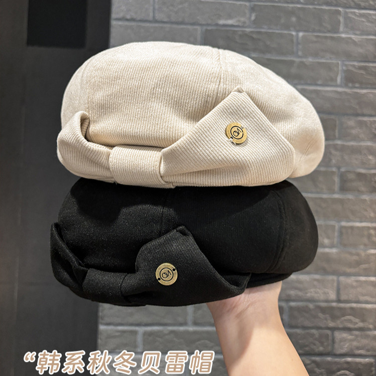 เวอร์ชั่นเกาหลี Bow Beret ผู้หญิงฤดูใบไม้ร่วงฤดูหนาว Corduroy Face หมวกเมฆขนาดเล็กวรรณกรรม All-Match จิตรกรหมวก