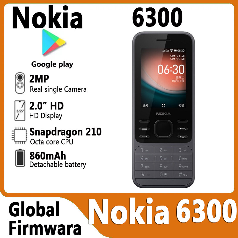 Nokia 6300phone 4G โทรศัพท์คุณสมบัติ Dual SIM KaiOS Wifi Multilingual 2.4 นิ้ววิทยุ FM บลูทูธโทรศัพท
