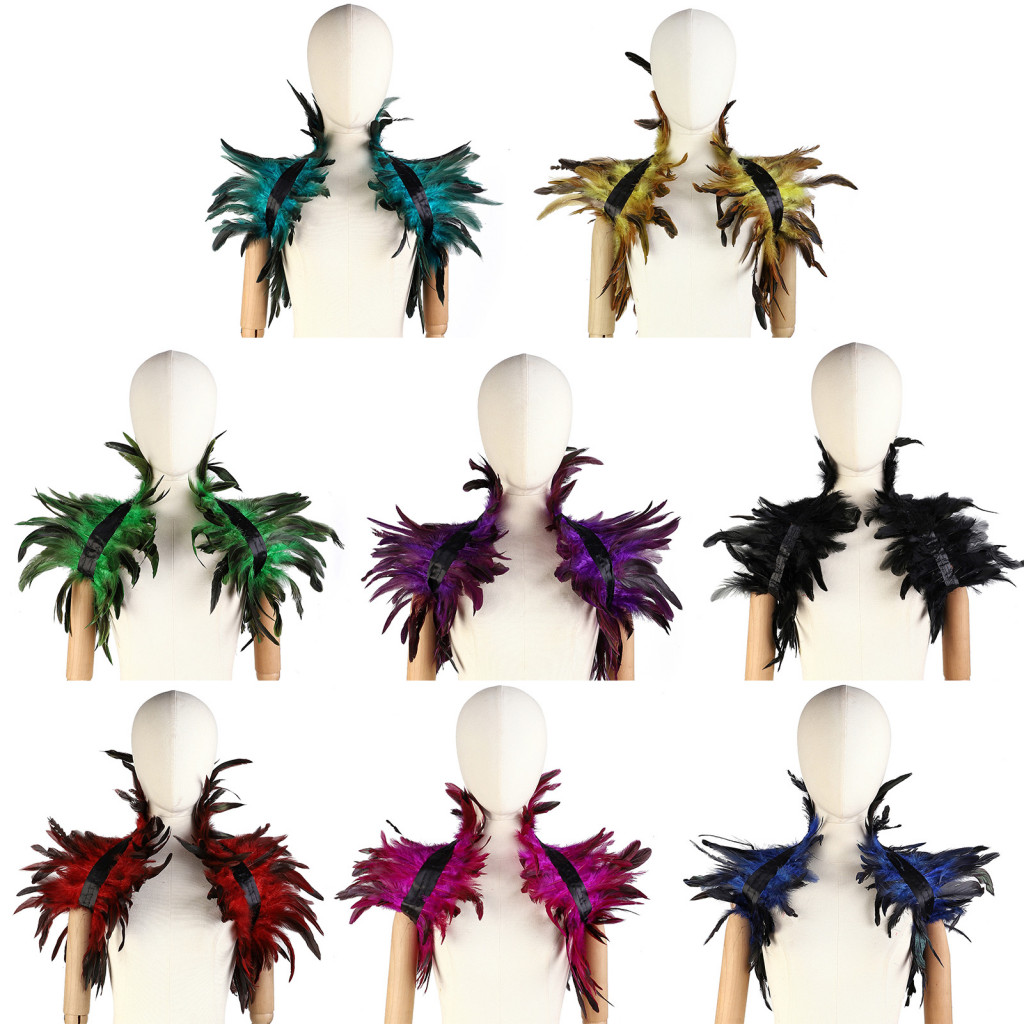 Gao * Fuax Feather ผ้าคลุมไหล่แฟชั่นห่อนุ่มปรับ Faux Feather ผ้าคลุมไหล่สําหรับคอสเพลย์การแสดงบนเวที Retro Gothic ผ้าพันคอ Dancer เครื่องแต่งกายเหมาะสําหรับงานปาร์ตี้ - รูปที่ 4