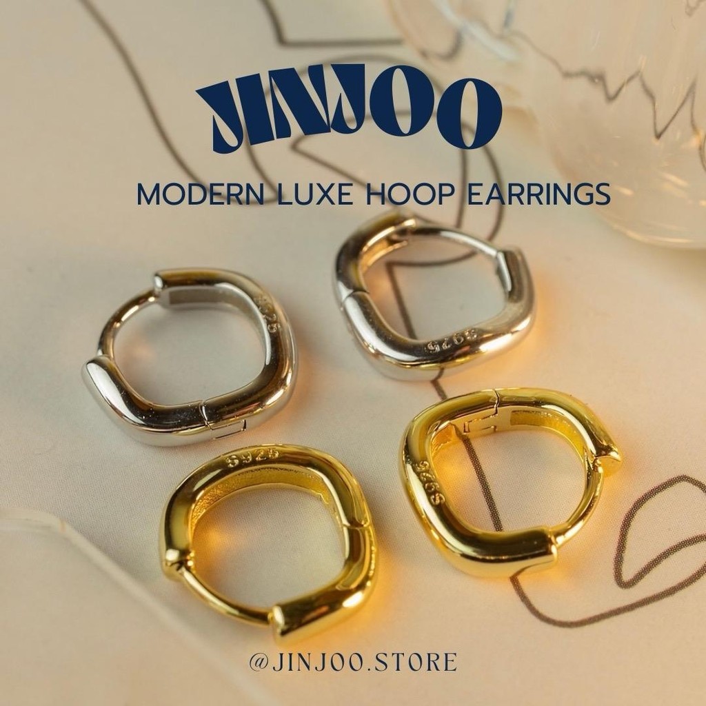 Jinjoo ต่างหูทรงกลมสี่เหลี่ยม รุ่น Modern Luxe Hoop Earrings ขนาด 9 mm รหัส H13