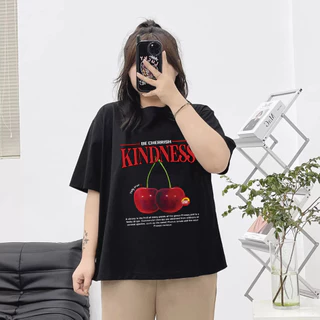 TeddyTee ขายดี🔥เสื้อยืด สาวอวบ oversize ผ้าคอตตอน🎀สำหรับสาวอวบ พรางหุ่น ผ้าฝ้ายนุ่มมาก ไซส์ใหญ่ ลายเชอร์รี่ “KINDNESS”