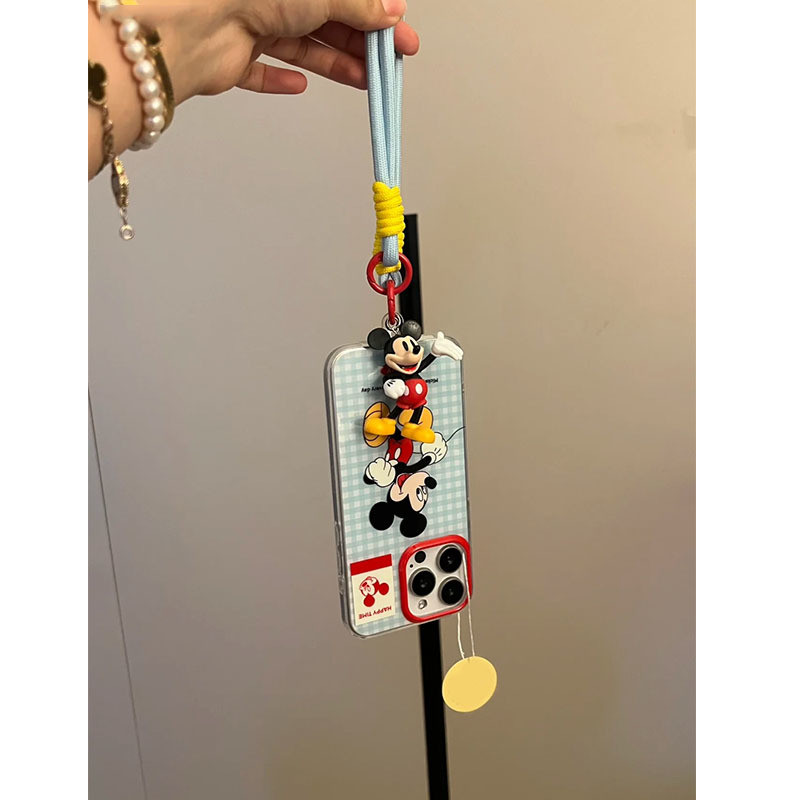 Insสไตล์เกาหลีinfluencer Latticeการ์ตูนMickeyจี้เหมาะสําหรับiPhone16Promaxเคสโทรศัพท์Apple 15 14 13 12 11 XSmax XR 8plus 7 ใหม่Ni Shock-Resistantอินเทรนด์ป้องกันกรณี