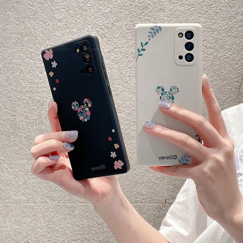สําหรับ OPPO A3X A3 Pro Reno 12F 12 Pro เคสโทรศัพท์ดอกไม้ Disney Mickey Mouse ซิลิโคน Square Edge ปกอ่อน