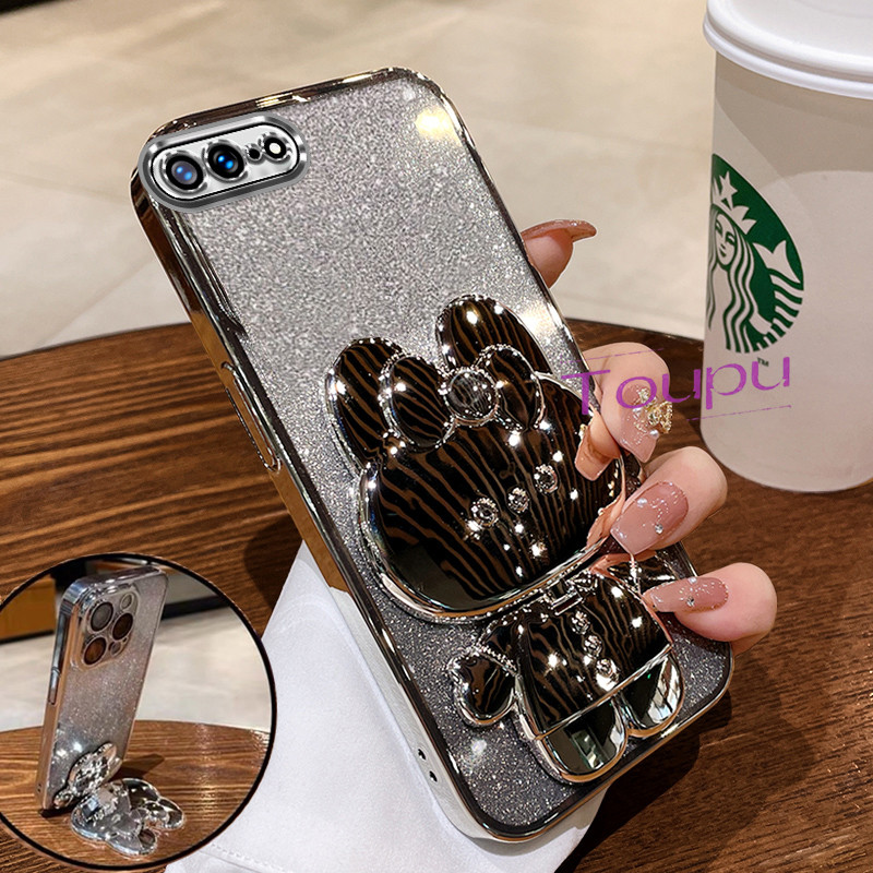ปลอก iPhone 7 plus 8 plus 6 plus 6s plus 7 8 6 6s SE 2020 กรณีไฟฟ้าน่ารักกระต่ายวงเล็บโปร่งใส Glitter เคสโทรศัพท์