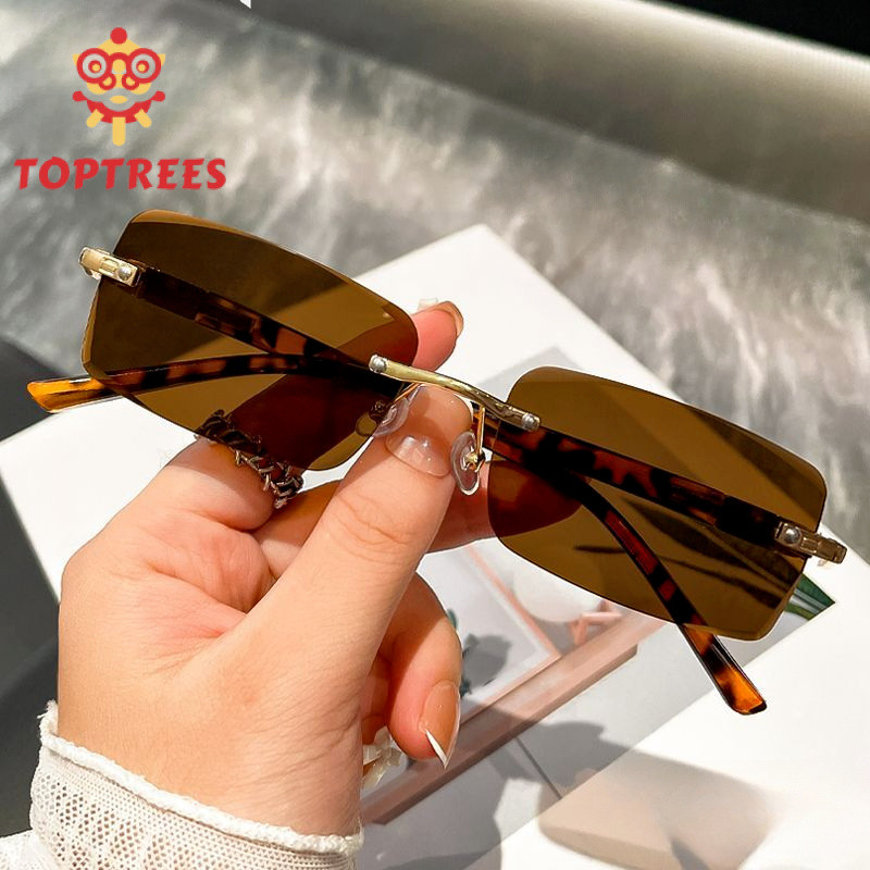 Retro สีน้ําตาลสีเขียวเลนส์ Rimless Men Sun แว่นตาโพลาไรซ์แฟชั่น Y2K กลางแจ้ง Anti UV รถจักรยานยนต์แว่นตา Shades สําหรับชายสไตล์เดิม X1011