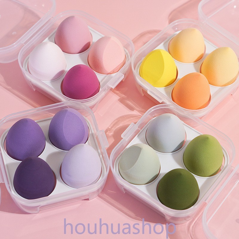 4 ใน 1แต่งหน้าฟองน้ําแป้งพัฟแห้งเปียกใช้คู่เครื่องสําอางบอลแป้งรองพื้นความงามไข่พร้อมกล่องเครื่องปั่นแต่งหน้าฟองน้ําเครื่องมือ