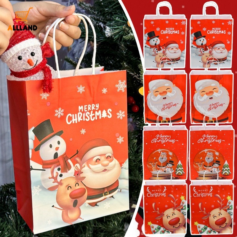 10 ชิ้น Merry Christmas ถุงของขวัญกระดาษ - แบบพกพา Santa Claus Snowman ถุงบรรจุภัณฑ์ - Candy คุกกี้กระเป๋าถือ Xmas Party Supplies