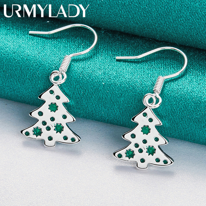 Urmylady 925 เงินสเตอร์ลิงต่างหูต้นคริสต์มาสสําหรับผู้หญิงงานแต่งงานแฟชั่น Charm เครื่องประดับ