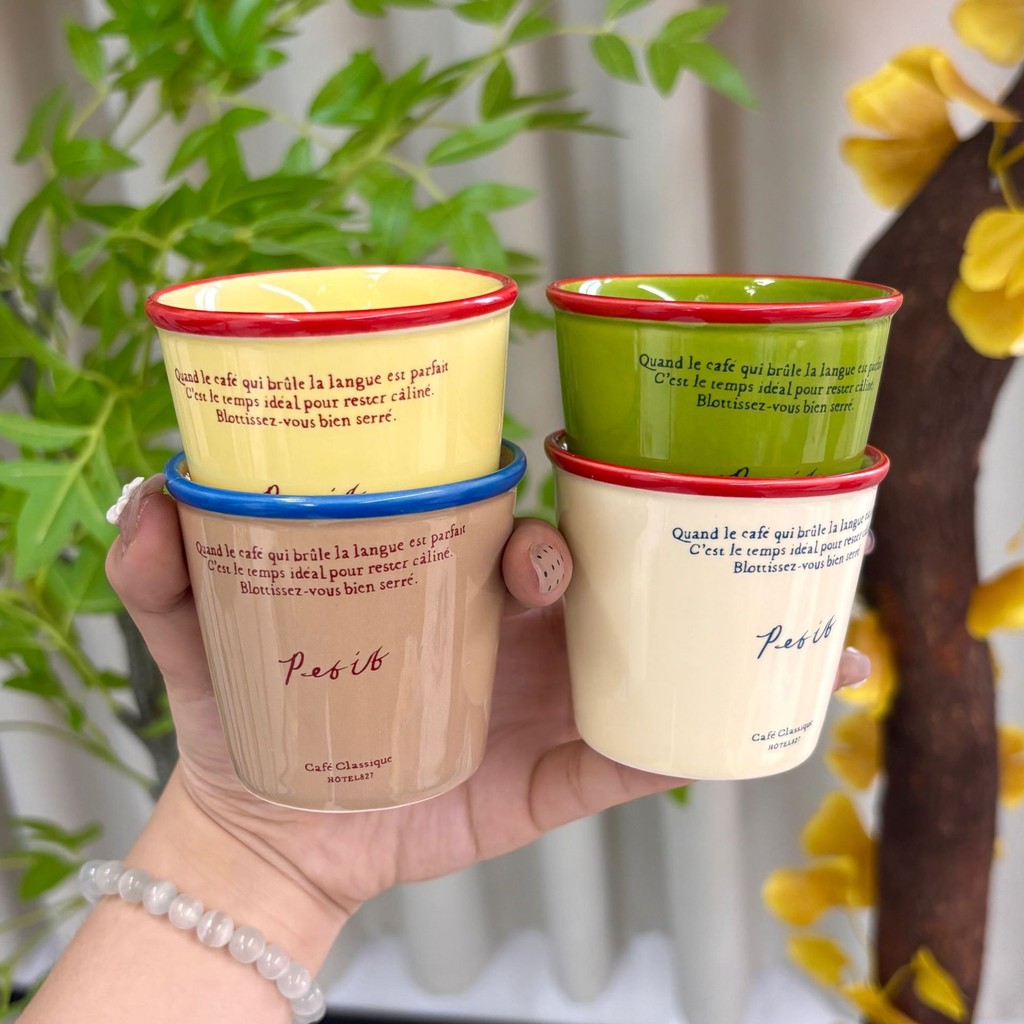 Dreamerhouse ถ้วยกาแฟขนาดเล็กแก้วย้อนยุคถือถ้วยเซรามิกตัวอักษรสีสันสดใสอาหารเช้าถ้วยนม