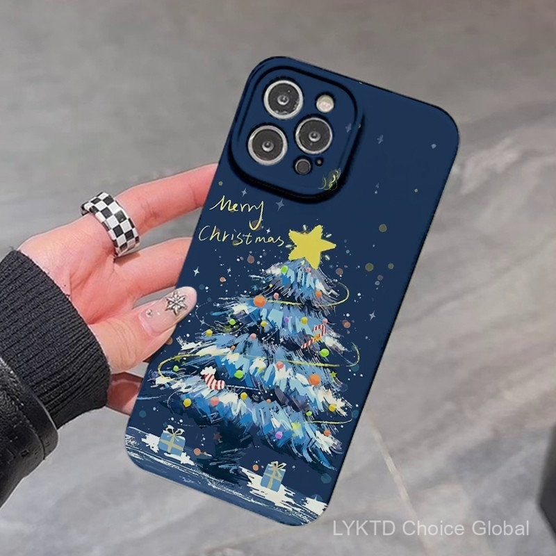 ต้นคริสต์มาสสีฟ้าเข้ากันได้สำหรับ IPhone16 15 14 13 12 11 PRO MAX x XR XS MAX 8 7 6วินาทีบวก SE 2020ฟิล์มแพคเกจเต็มช็อกทนรวมทุกอย่างโทรศัพท์เคสเชลล์โทรศัพท์