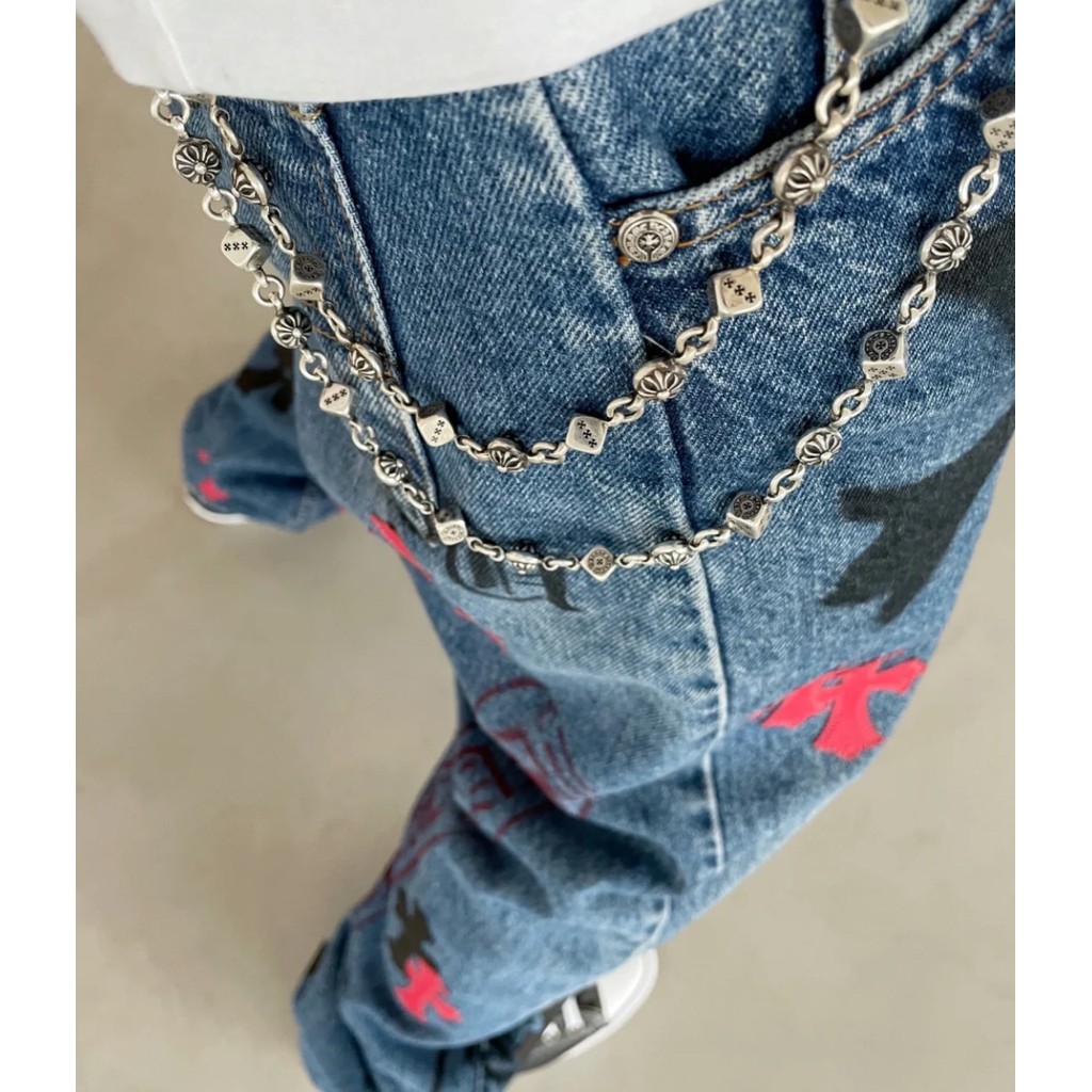 Chrome Hearts Chain/925 Silver Fashion Unique Dice Cross Flower Pants Chain Bag Chain 60CM