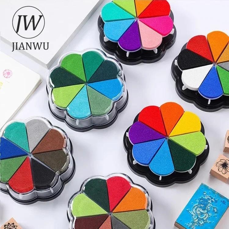 Jianwu Vintage สีสันที่ถอดออกได้ Journal วัสดุแสตมป์ 8 สีกลีบ Water Drop Ink Pad Creative นักเรียนอุปกรณ์เครื่องเขียน