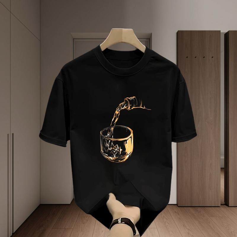 เสื้อยืดแขนสั้น คอกลม ผ้าฝ้ายแท้ พิมพ์ลาย สไตล์เกาหลี อินเทรนด์ ลำลอง สำหรับผู้ชาย ฤดูร้อน 2024 มาใหม่